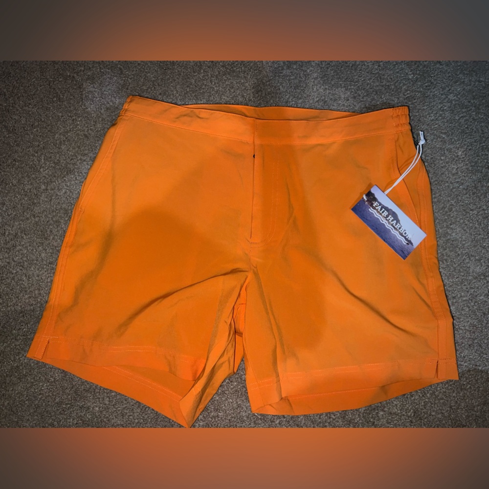NWT FAIR HARBOR Orange Boxer Brief Liner The Sextant Trunk Swimwear Shorts 33
